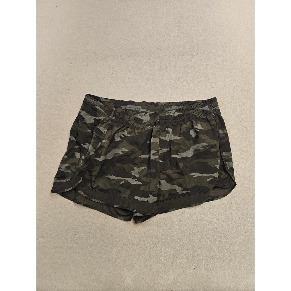 Athleta Printed Mesh Racer Run Short 4 Camo Green Black XL Running Shorts